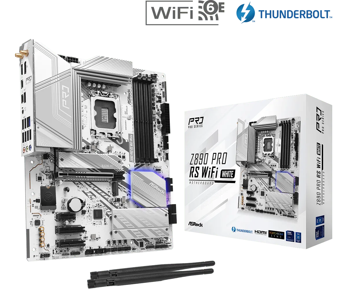 לוח אם – ASRock Z890 Pro RS WiFi White ATX LGA1851 DDR5 - צבע לבן