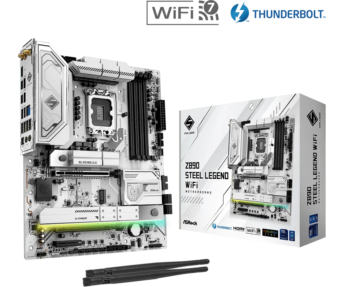 לוח אם – ASRock Z890 Steel Legend WiFi ATX LGA1851 DDR5 - צבע לבן