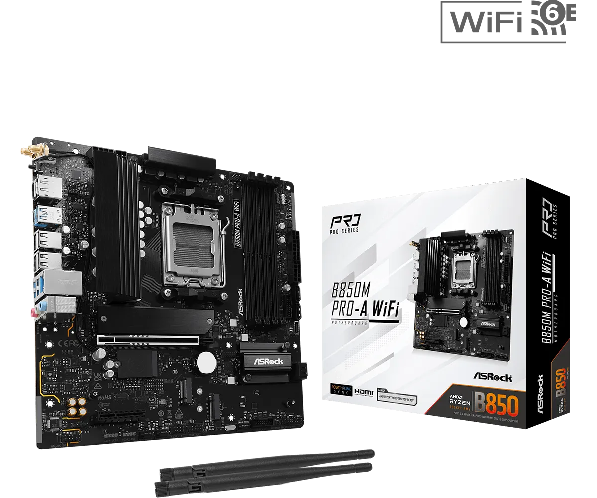 לוח אם – ASRock B850M Pro-A WiFi Micro-ATX AM5 DDR5 - צבע שחור