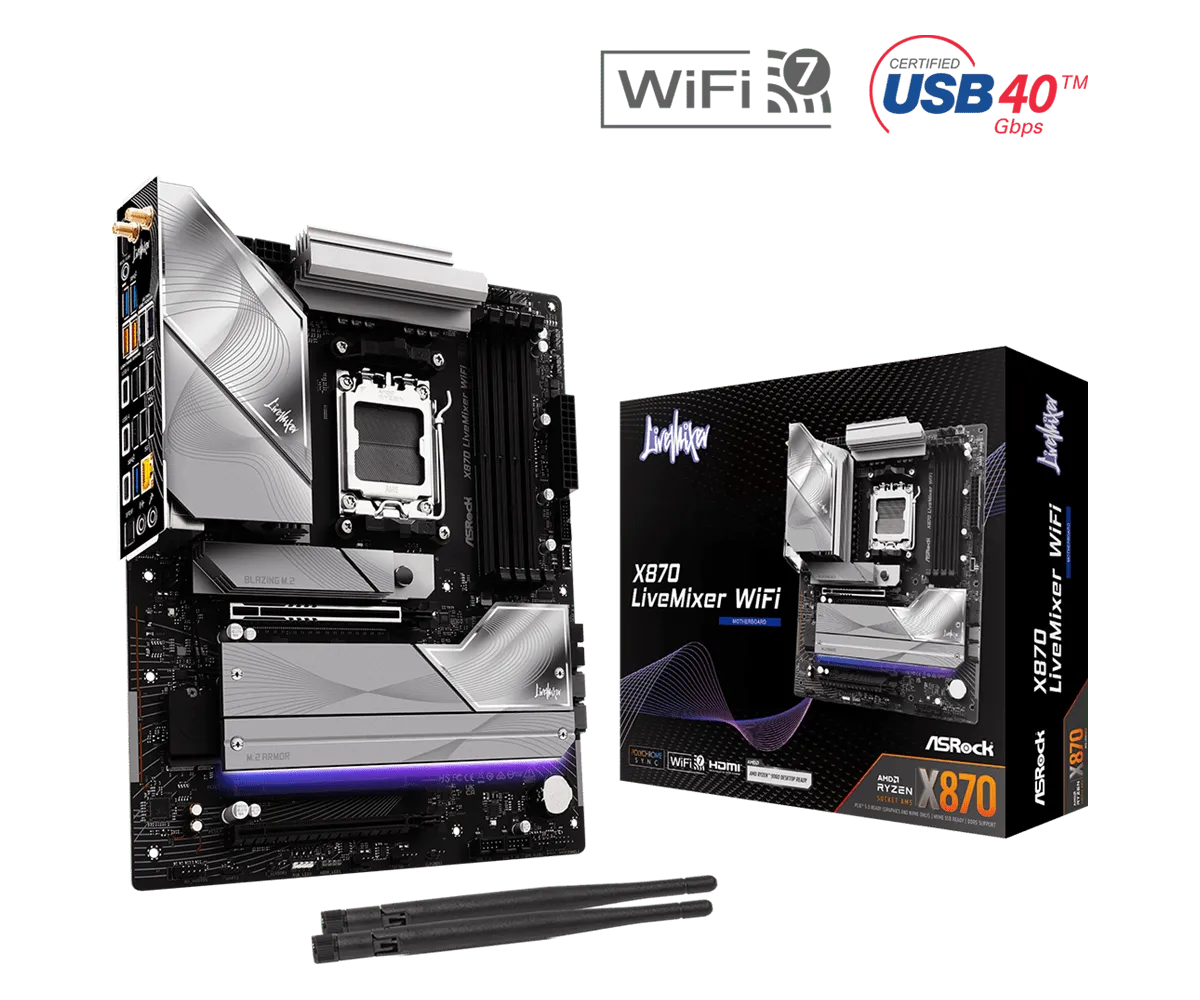 לוח אם – ASRock X870 LiveMixer WiFi ATX AM5 DDR5 - צבע שחור/אפור